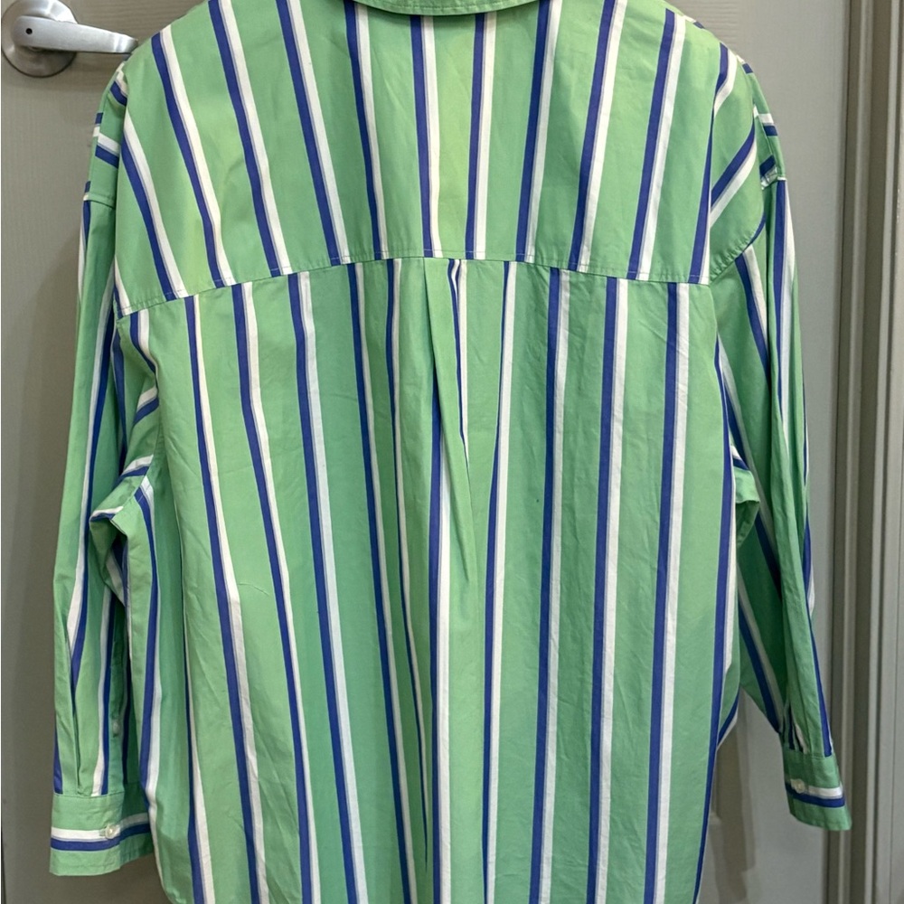Women’s Striped Green and Blue XXL Long Sleeve Shirt in soft, lightweight cotton - Picture 3 of 5
